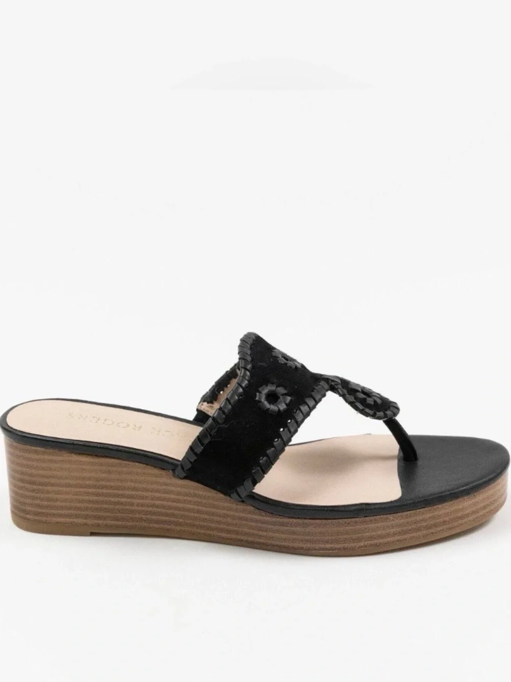 JACK ROGERS Size 8 women's jacks mid wedge platform thong sandals in black